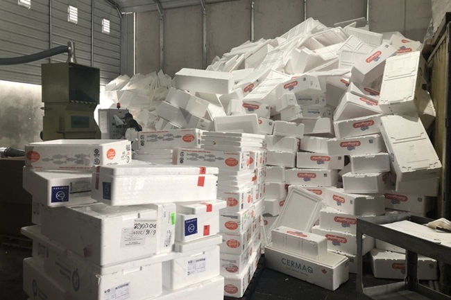 residuos de cajas de pescado con agua